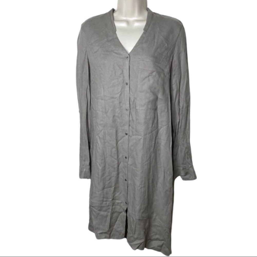 Helmut Lang Grey V Neck Button Down Dress Duster 0